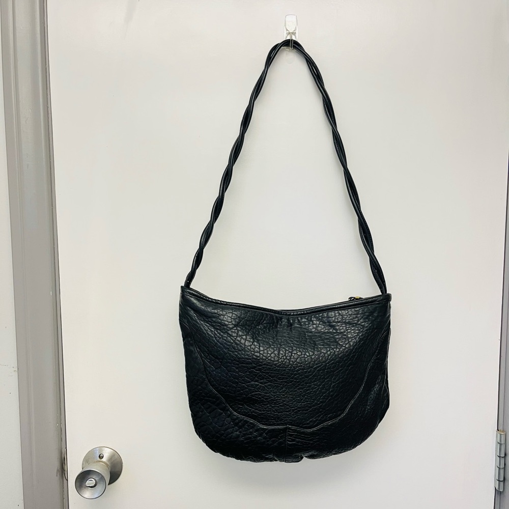 Vintage Black Leather Shoulder Bag by SHARIF